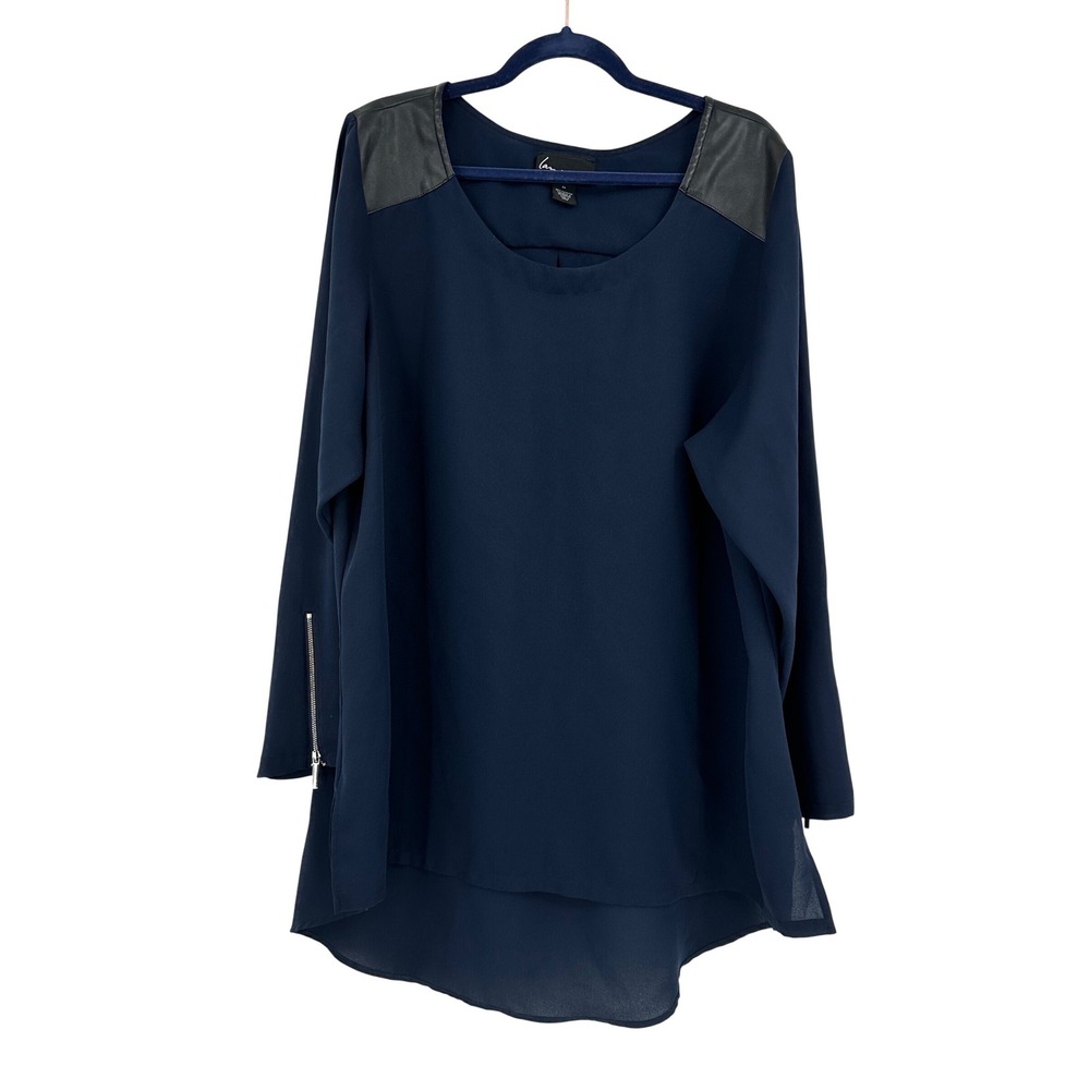 Lane Bryant Navy Blue Faux Leather Trim Zipper Cuff‎ Tunic Top Plus Size 24 Chic
